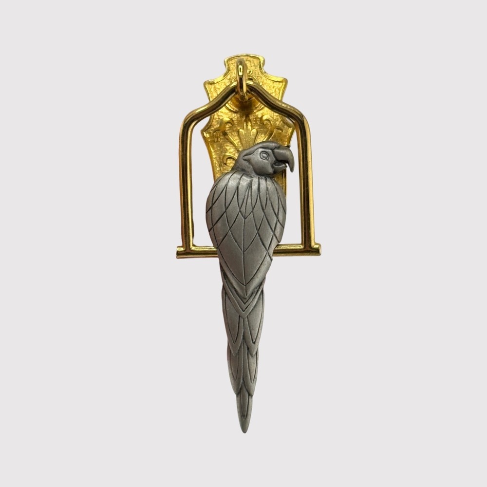 JJ Jonette Silver Tone Parrot on Gold Tone‎ Swing Brooch Pin
